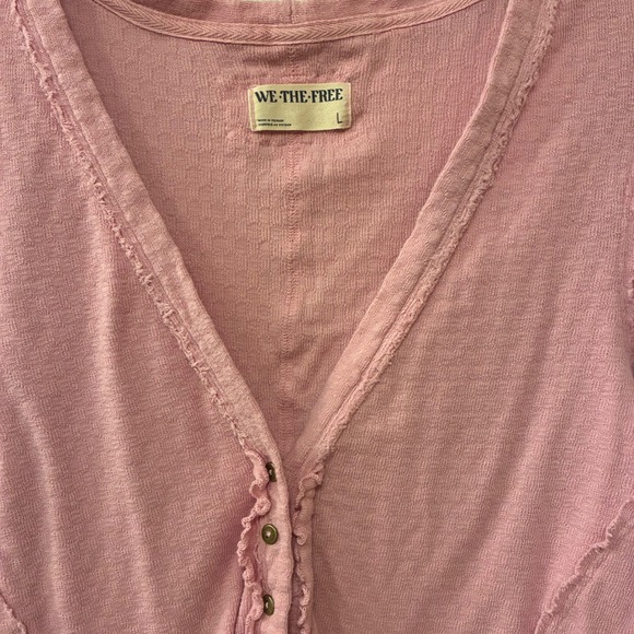 We The Free Women Cardigan Pink Cotton Blend Long Sleeve Button Ruffle Top Large - Picture 3 of 11